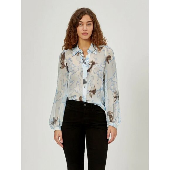 EQUIPMENT Linneta Floral Print Silk Chiffon Shirt In Blau - Picture 2 of 16